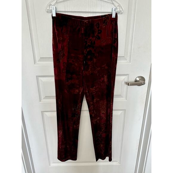 Susan Graver Printed Stretch Velvet Pull-On Pants Berry Amber XS New - Picture 7 of 8